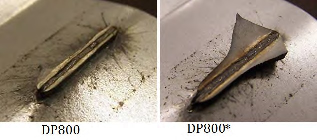 Figure 10: Cross-tension testing of DP 800 and DP 800 T-10