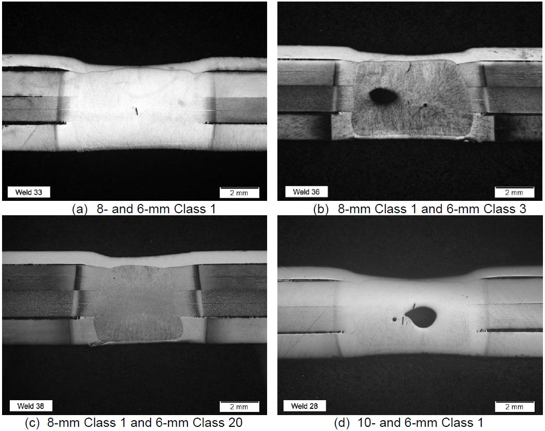 Figure 3: Welds Made Using the Down-Selected Schedule and Different Electrodes.