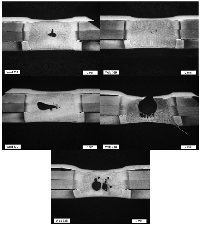 Figure 4: Welds from Repeatability Study Using the Down-Selected Weld Schedule and 8- and 6-mm Class 1 Electrodes.