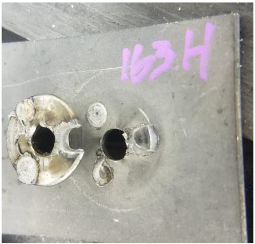 Figure 5: Method A (17.0 kA, 100 ms, 1000 lb.) Common Failure Mode.