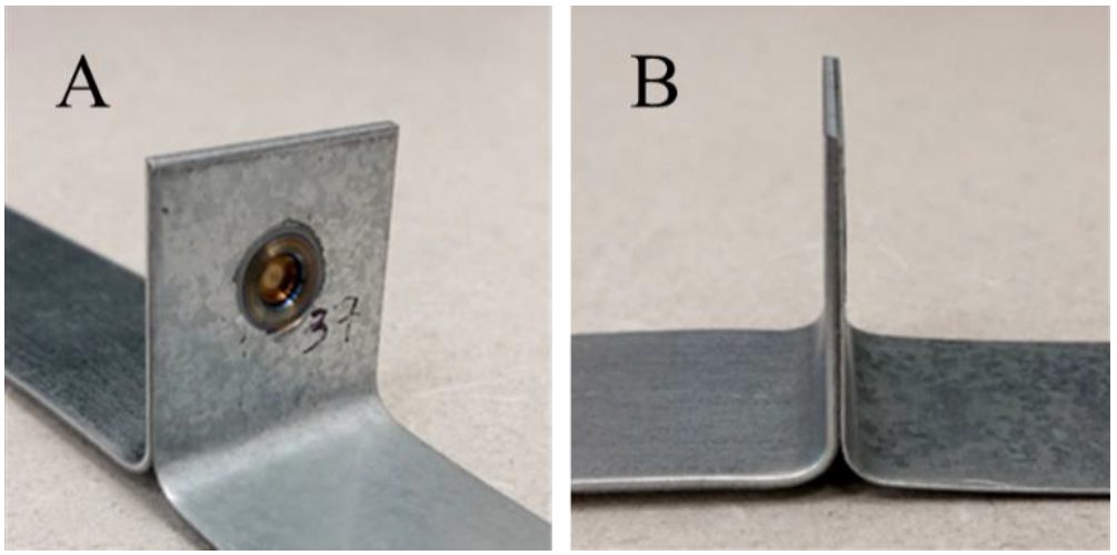 Figure 3: A T-Peel Specimen Produced on a 25-mm-wide Strips with FSSW 0.45- to 1.2-mm-thick GMW2-HDG.